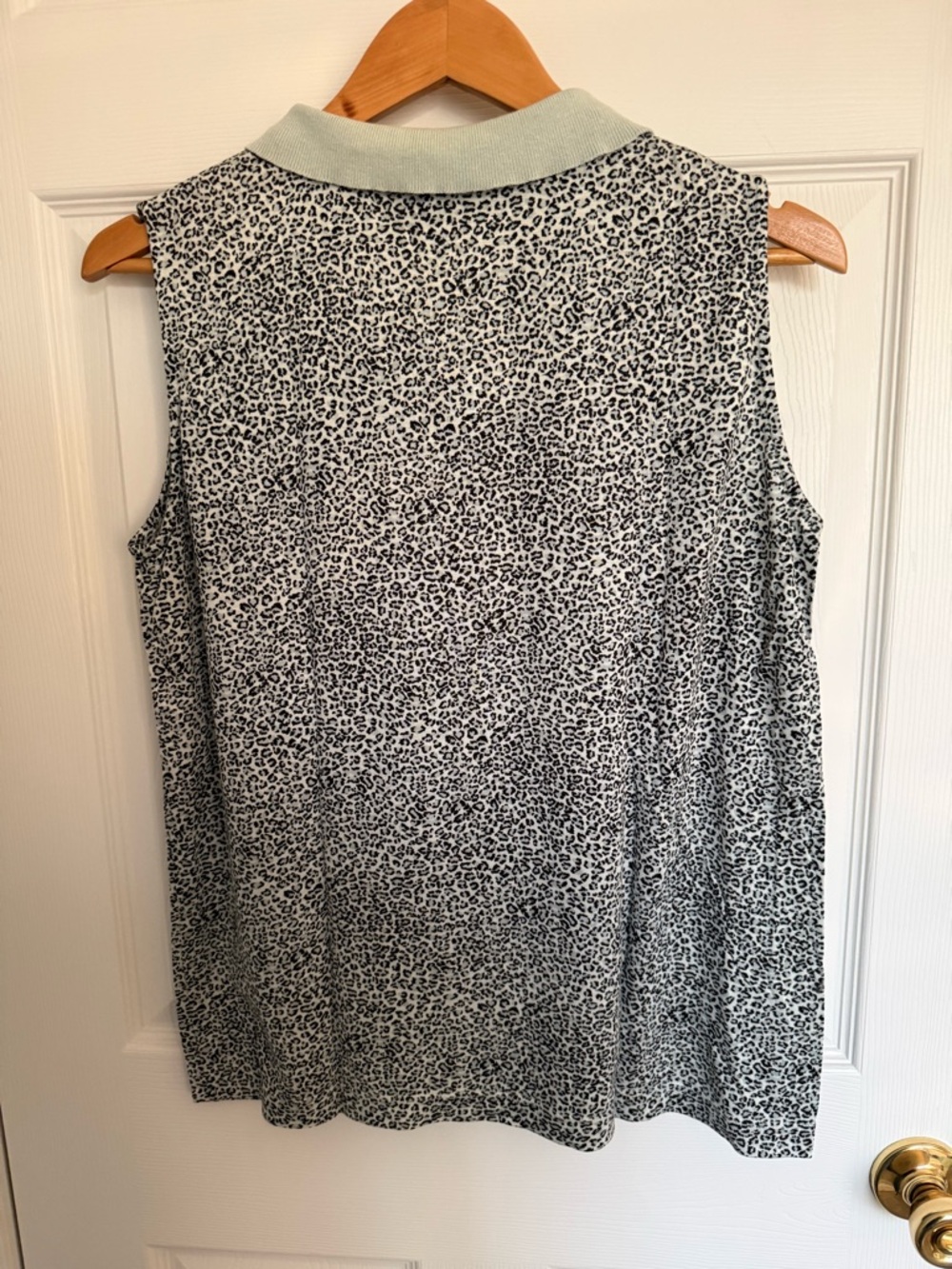 Bette & Court Sleeveless Polo Top - Mint Collar with Black & White Leopard - Picture 3 of 3
